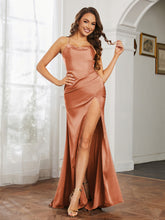 Cowl Neck Sheath Satin Prom Dresses Rust