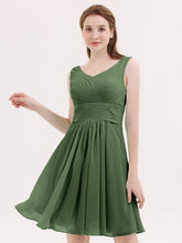 Short Chiffon Bridesmaid Dress with V Neck Olive Green