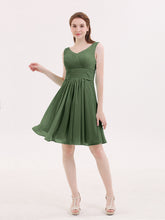 Short Chiffon Bridesmaid Dress with V Neck Olive Green