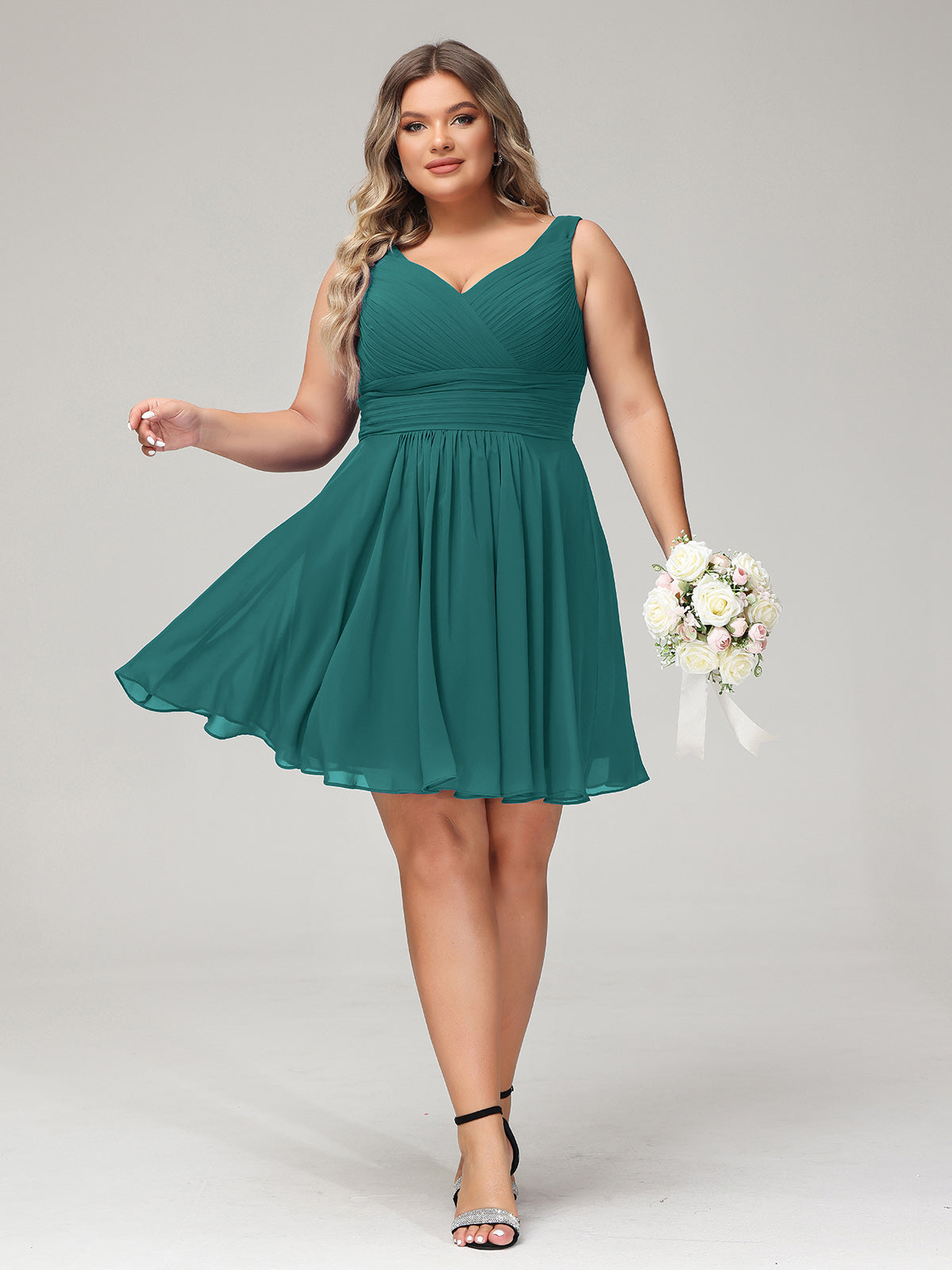 BABARONI Chiffon Peacock Bridesmaid Dresses A-line V-neck Sleeveless  Short/Mini  BABARONI UK