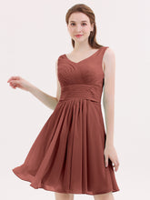 Short Chiffon Bridesmaid Dress with V Neck Terracotta