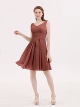 Short Chiffon Bridesmaid Dress with V Neck Terracotta