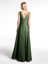 Notch Neck Chiffon Simple Floor Length Dress Olive Green