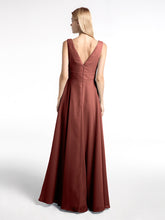 Notch Neck Chiffon Simple Floor Length Dress Terracotta