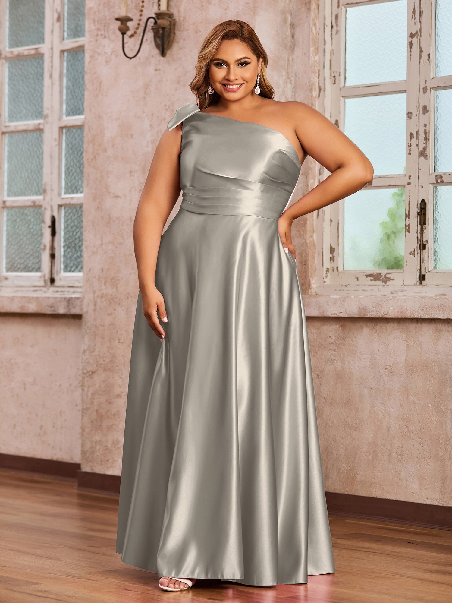 cincinnati bridesmaid dress shops BABARONI Satin Taupe Bridesmaid Dresses A-line One Shoulder Sleeveless  Floor-length – BABARONI UK
