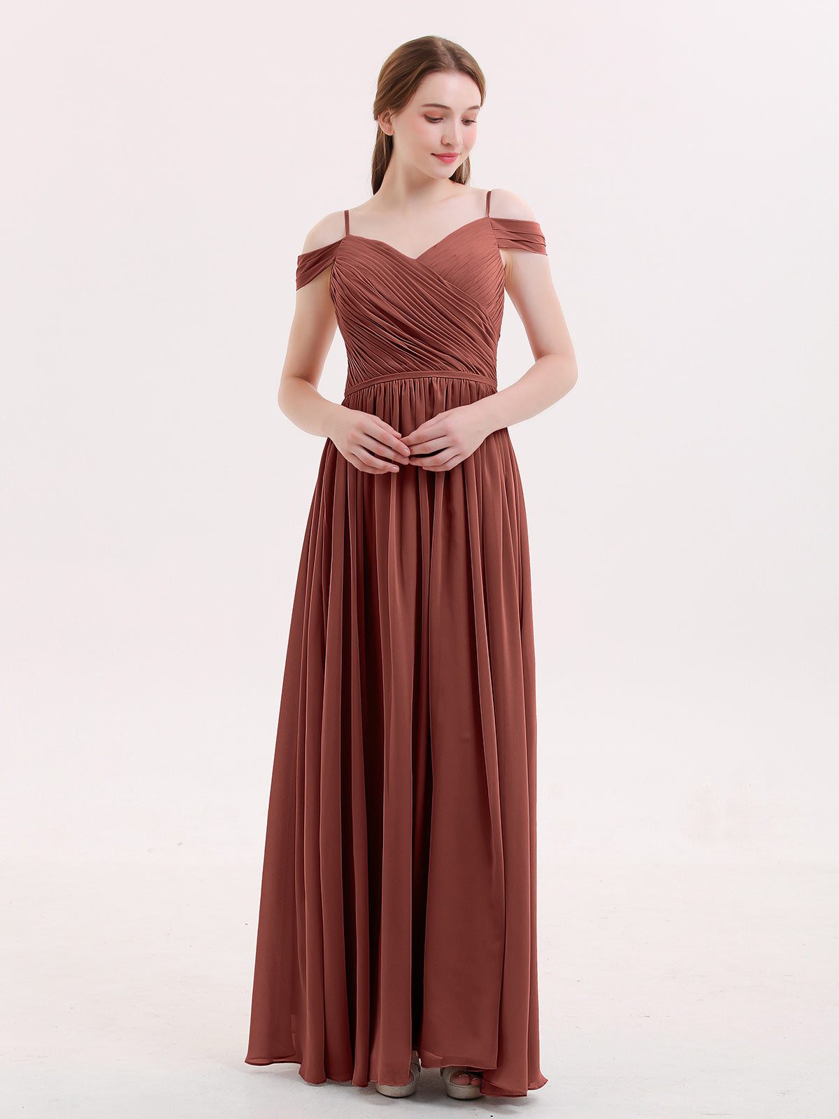 BABARONI Chiffon Terracotta Bridesmaid Dresses A-line Sweetheart  Floor-length Straps – BABARONI UK