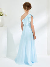 Gorgeous One Shoulder Junior Bridesmaid Dresses with Pleated Sky Blue