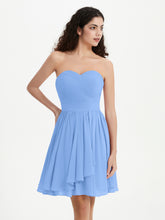 Strapless Chiffon Short Dresses with Bow Blue