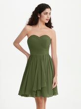 Strapless Chiffon Short Dresses with Bow Olive Green