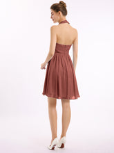 Knee-length Short Chiffon Dress with Halter Neck Terracotta
