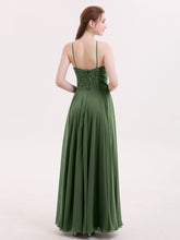 Long Chiffon Dress With Lace Bodice Olive Green