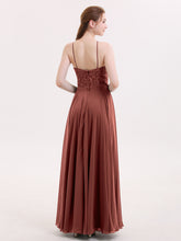 Long Chiffon Dress With Lace Bodice Terracotta