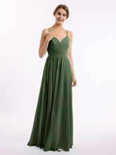 Spaghetti Strap Long Chiffon Bridesmaid Gowns Olive Green