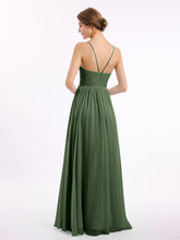 Spaghetti Strap Long Chiffon Bridesmaid Gowns Olive Green