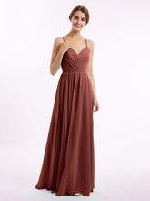 Spaghetti Strap Long Chiffon Bridesmaid Gowns Terracotta