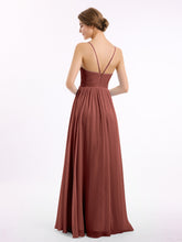 Spaghetti Strap Long Chiffon Bridesmaid Gowns Terracotta