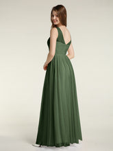Long Tulle Bridesmaid Dress with Illusion Neck Olive Green