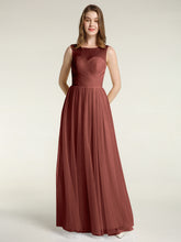Long Tulle Bridesmaid Dress with Illusion Neck Terracotta