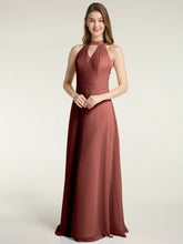 Halter V-neck Chiffon Dress with Open Back Terracotta