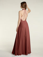 Halter V-neck Chiffon Dress with Open Back Terracotta