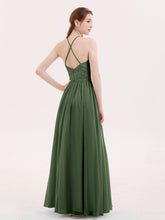 Chiffon and Lace Hlater Long Gowns Olive Green