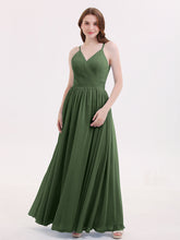 Spaghetti Strap Open Back Chiffon Dresses Olive Green