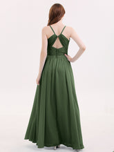 Spaghetti Strap Open Back Chiffon Dresses Olive Green