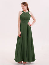 Chiffon Pleated Top Long Dresses with Open Back Olive Green