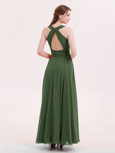 Chiffon Pleated Top Long Dresses with Open Back Olive Green