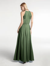 Halter Chiffon Maxi Dress with Circle Skirt Olive Green