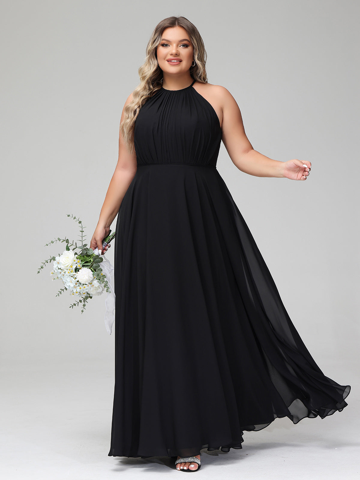 BABARONI Chiffon Black Bridesmaid Dresses A-line Halter Sleeveless Floor-length BABARONI UK BABARONI Chiffon Black Bridesmaid Dresses A-line Halter Sleeveless Floor-length BABARONI UK