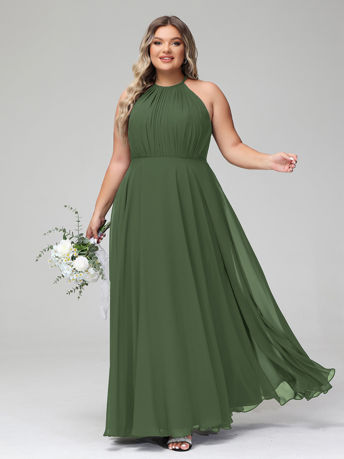 olive green dresses plus size BABARONI Chiffon Bridesmaid A-line Halter Floor-length Sleeveless – BABARONI UK madeinfrance Asymmetric satin and lace The measurements for each Shoe Size:10/42