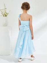 One Shoulder Asymmetrical Junior Bridesmaid Dresses Sky Blue
