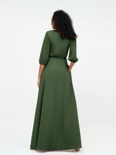 V-neck Chiffon Dresses with Half Sleeves Olive Green