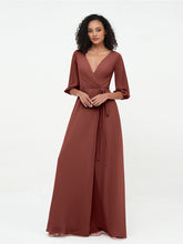 V-neck Chiffon Dresses with Half Sleeves Terracotta