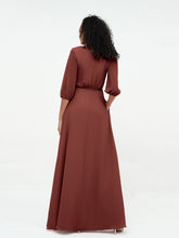 V-neck Chiffon Dresses with Half Sleeves Terracotta