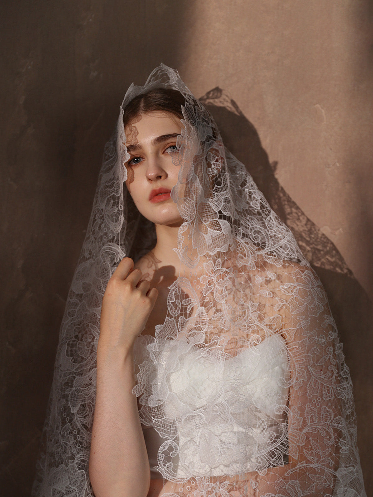 Elegant White Lace Bridal Wedding Veil Ivory 1 1.3m