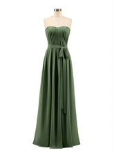 Straplesses Chiffon Maxi Dresses with Bow Olive Green