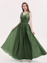 V-neck Lace and Chiffon Dresses with Open Back Olive Green