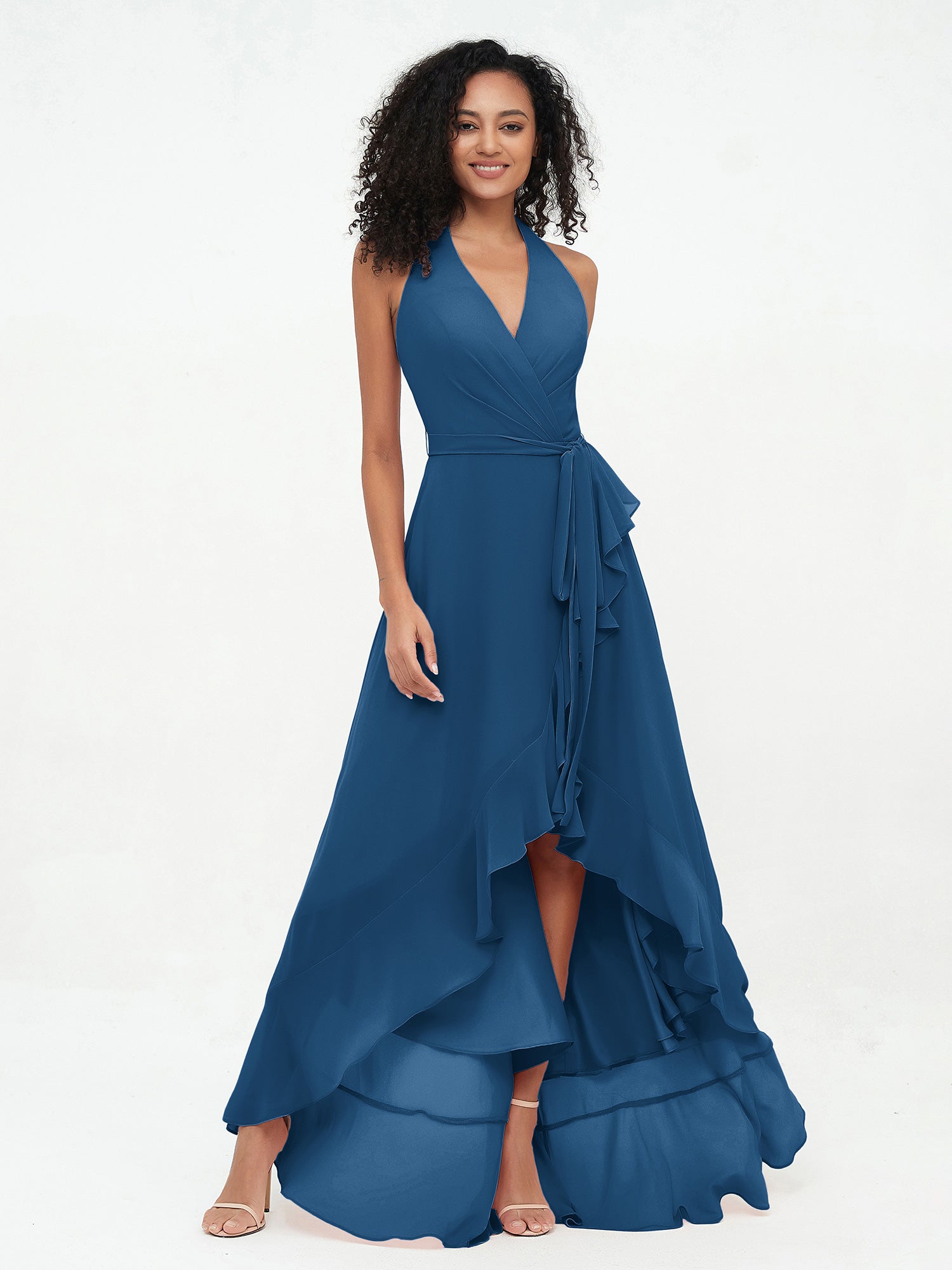 Short Front Long Back Chiffon Dresses Dark Green