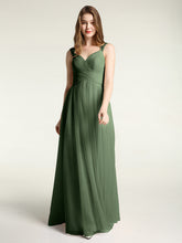 Long Tulle Dress with Beaded Straps Olive Green