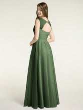 Long Tulle Dress with Beaded Straps Olive Green