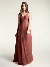 Long Tulle Dress with Beaded Straps Terracotta