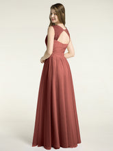 Long Tulle Dress with Beaded Straps Terracotta