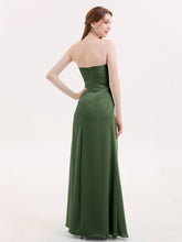 Sweethart Neckline Chiffon Dress with Slit Olive Green