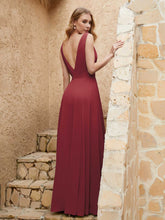 Long V Neck Chiffon Bridesmaid Dress Cinnamon Rose