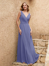 Long V Neck Chiffon Bridesmaid Dress Periwinkle