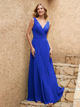 Long V Neck Chiffon Bridesmaid Dress Royal Blue