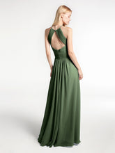 Keyhole Halter Neck Chiffon Dress with Pockets Olive Green