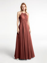 Keyhole Halter Neck Chiffon Dress with Pockets Terracotta